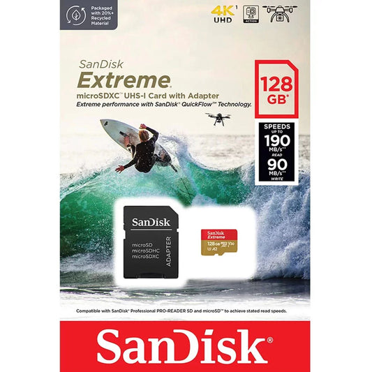 Tarjeta memoria MicroSD SanDisk Extreme 128Gb 4K 190MB/s 90MB/s con adaptador